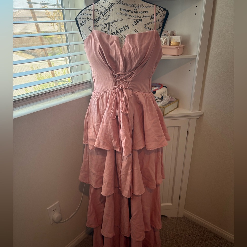 Francesca's Collections Pink Tiered Maxi Dress